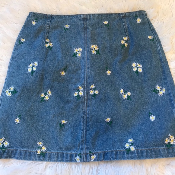 Princess Polly Dresses & Skirts - Embroidered Floral Jean Skirt